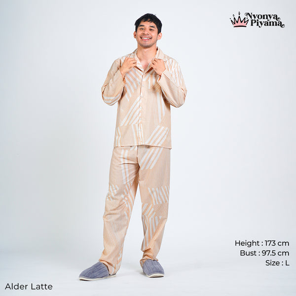 Classic Pajamas Katun Pria Set - Alder Latte