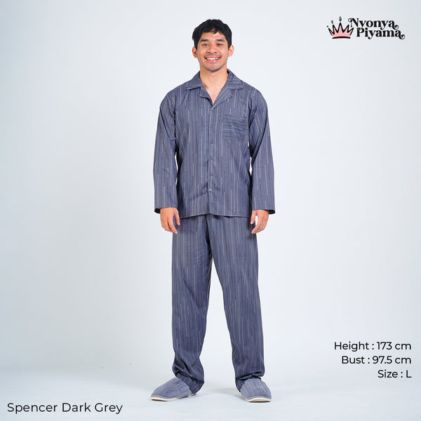 Classic Pajamas Katun Pria Set - Spancer Dark Grey