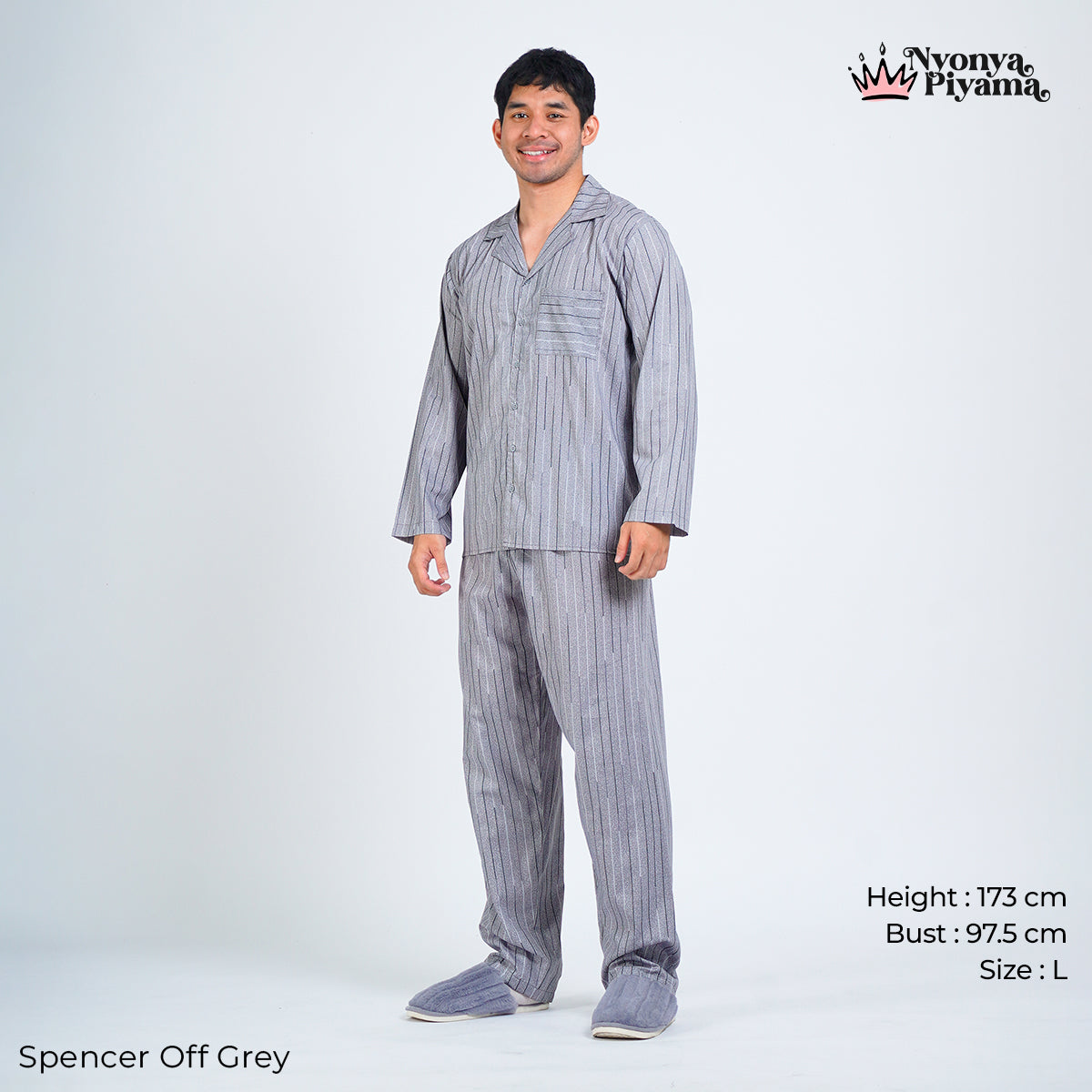 Classic Pajamas Katun Pria Set - Spancer Off Grey