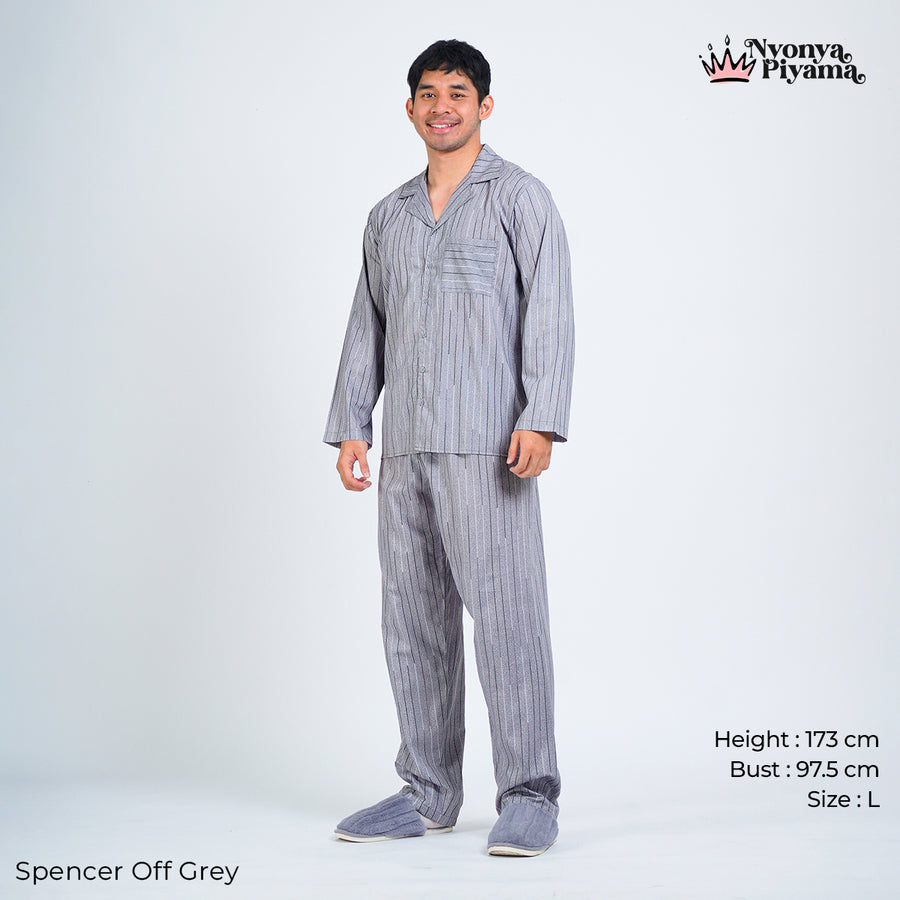 Classic Pajamas Katun Pria Set - Spancer Off Grey