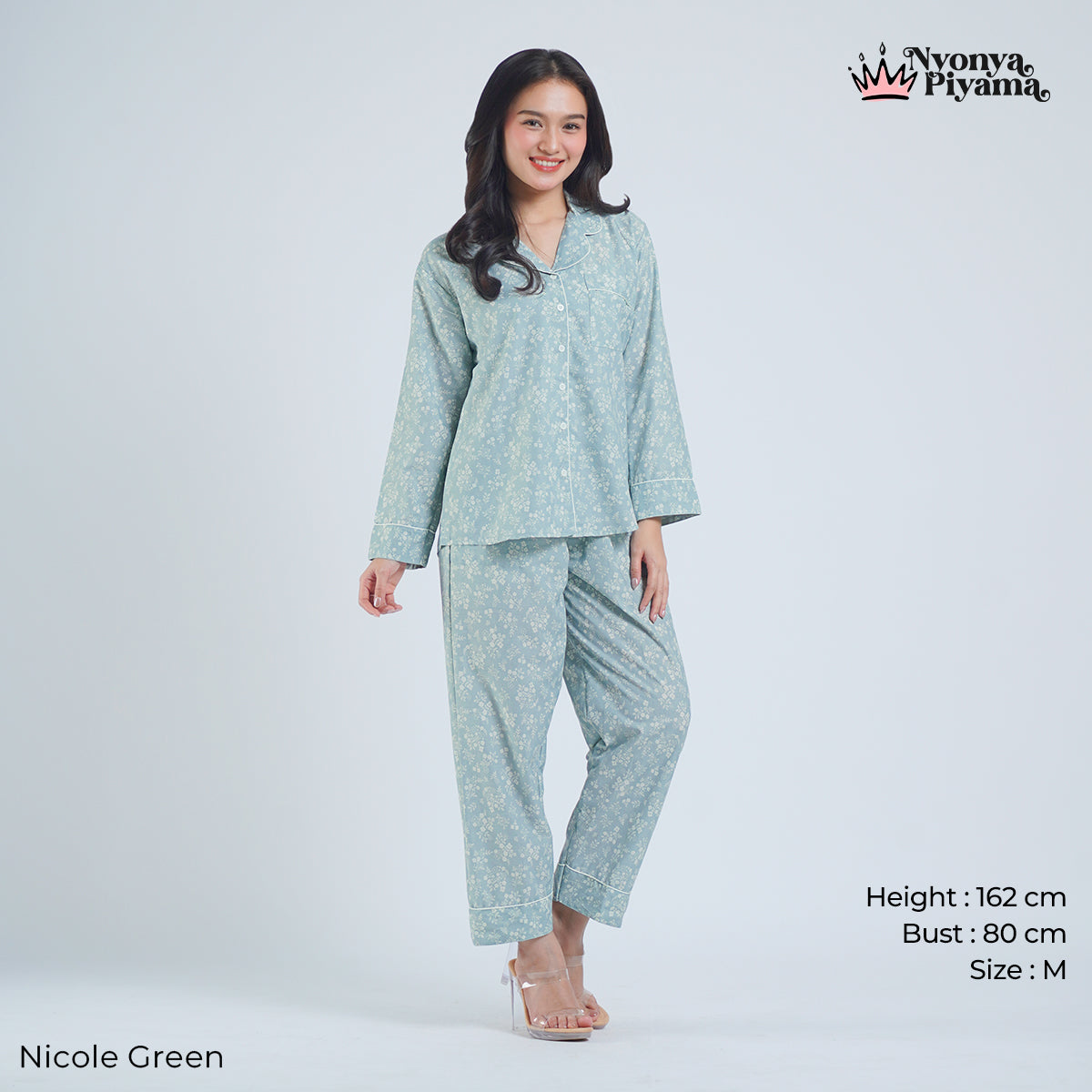Classic Katun Nicole Green - Piyama Set