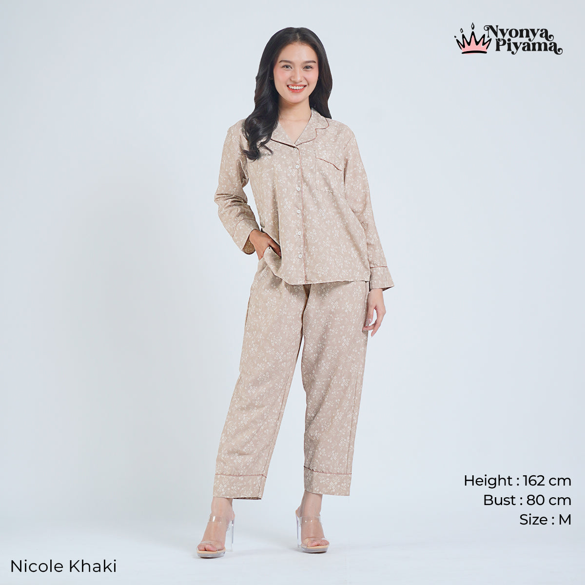 Classic Katun Nicole Khaki - Piyama Set