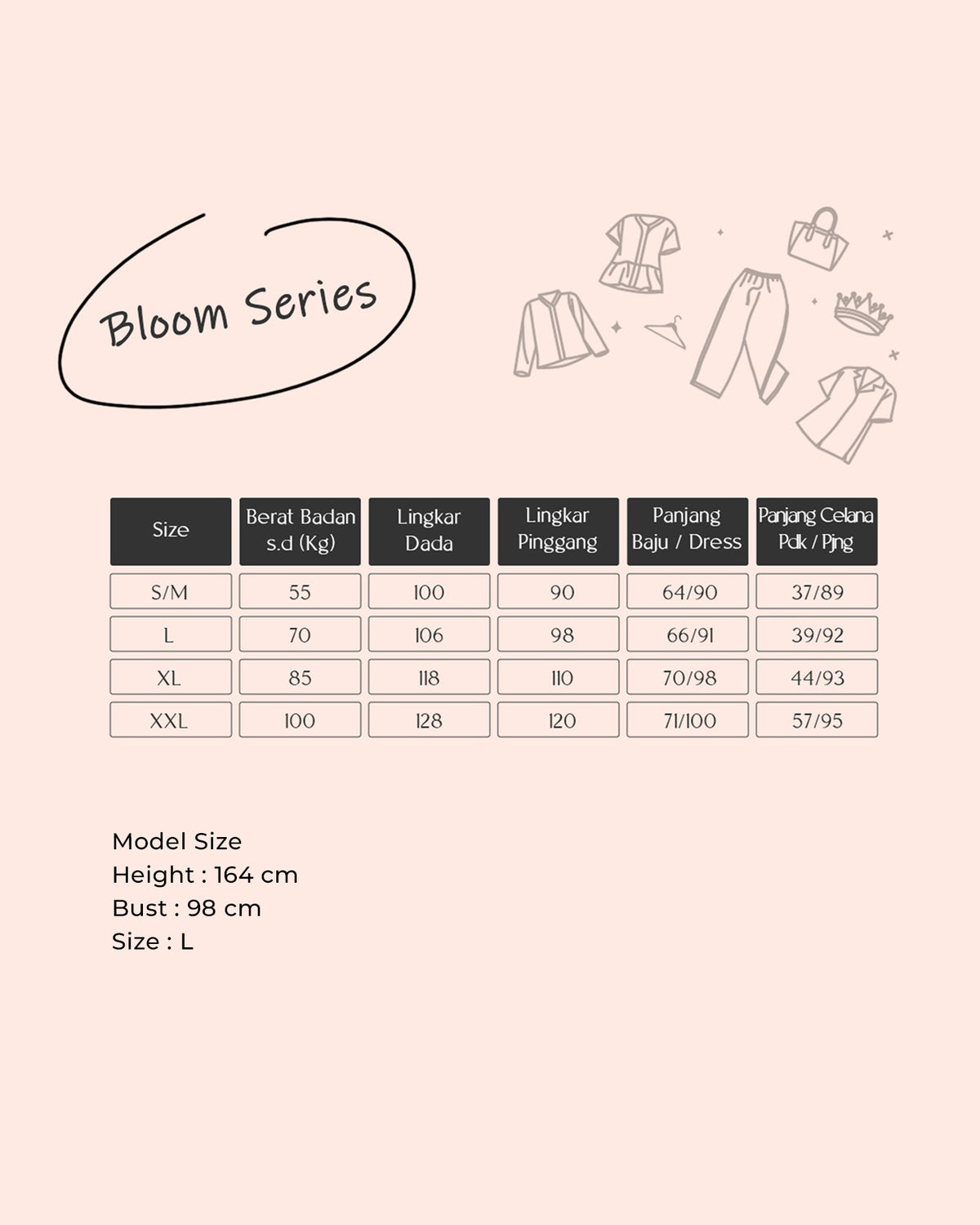 Bloom Series - Piyama Set Lengan Panjang Tabel Ukuran