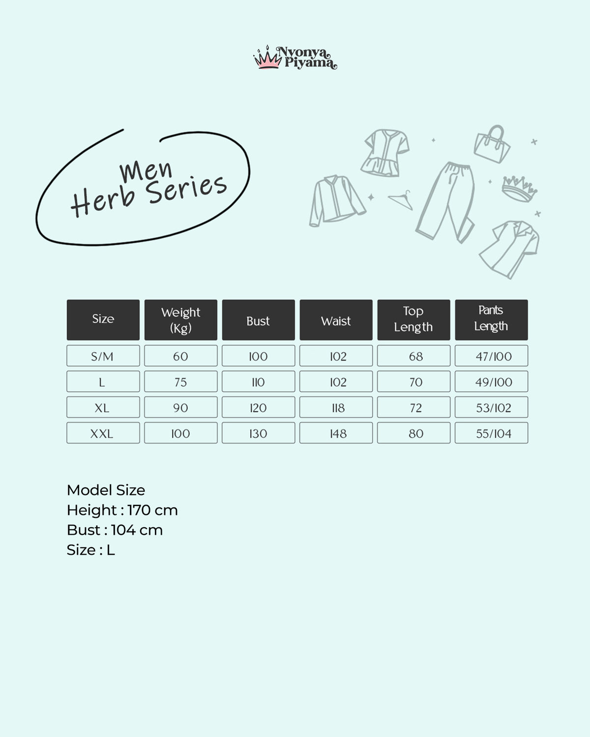 Herb Series - Piyama Pria Set Celana Pendek Tabel Ukuran
